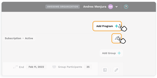 button locations for "add program" and "manage program"